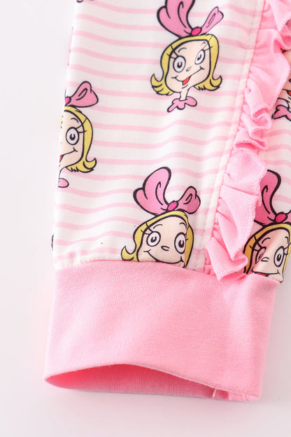 Pink stripe cindy lou who print  Zipper girl romepr