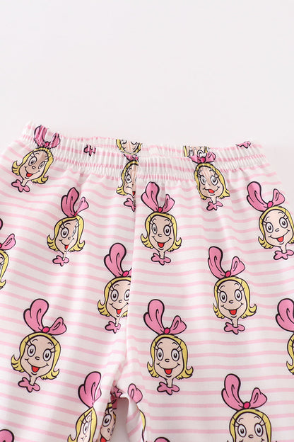 Pink stripe cindy lou who print girl pajamas