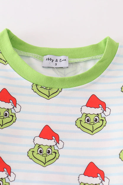 Green striped grinch print boy pajamas