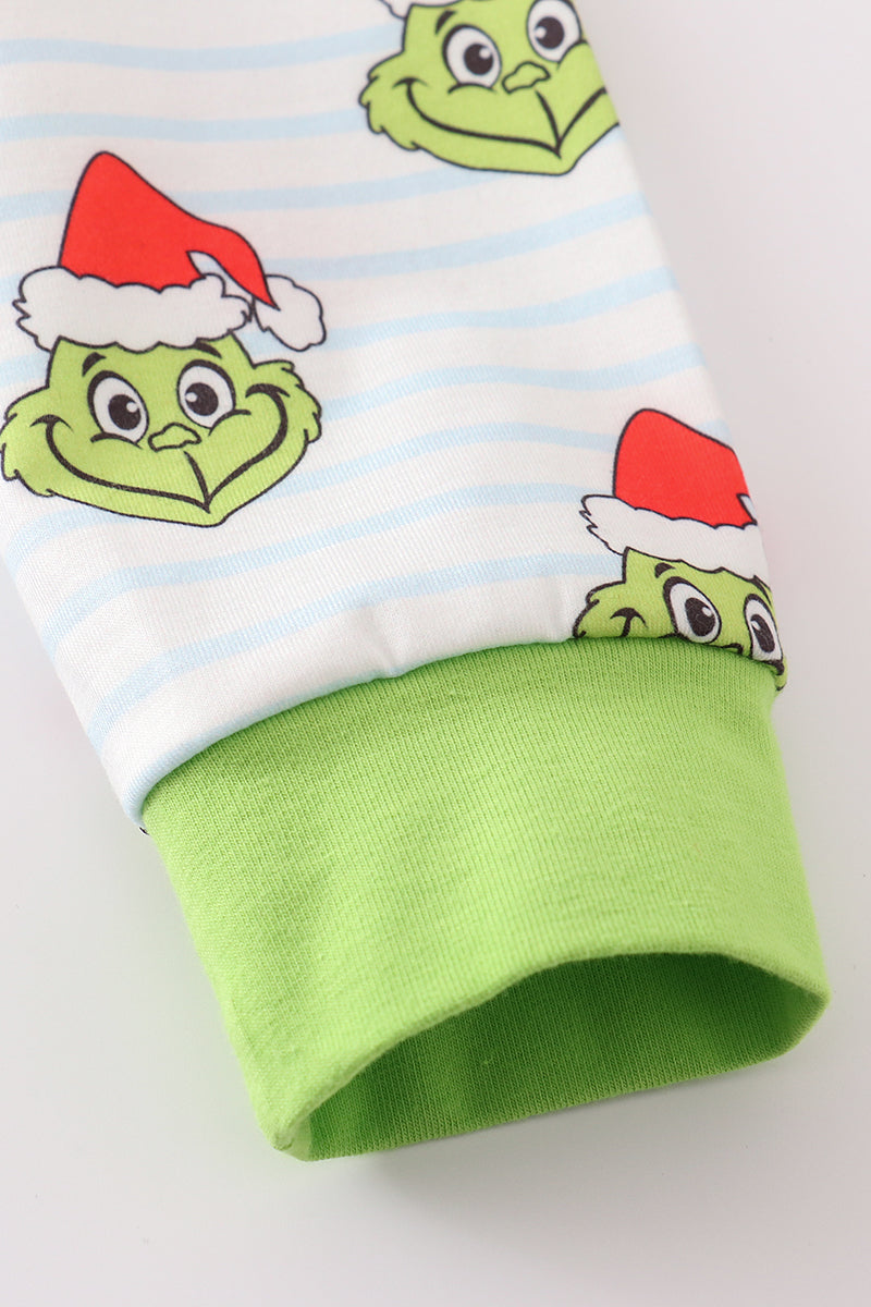 Green striped grinch print boy pajamas