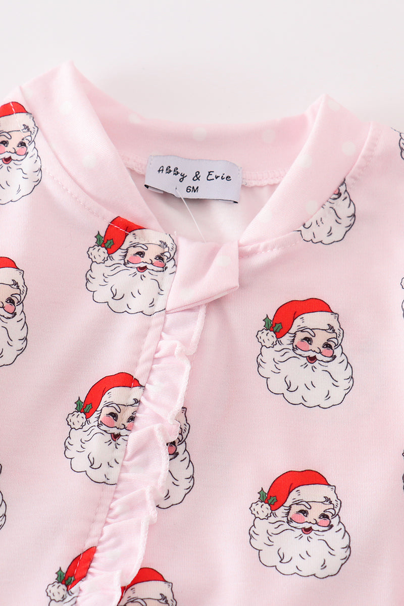 Pink santa print Zipper girl romper