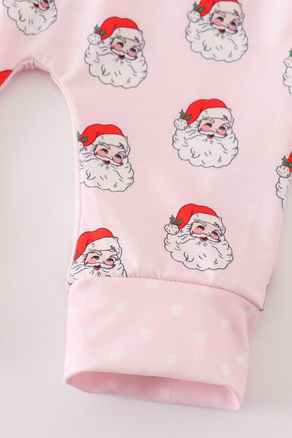 Pink santa print Zipper girl romper
