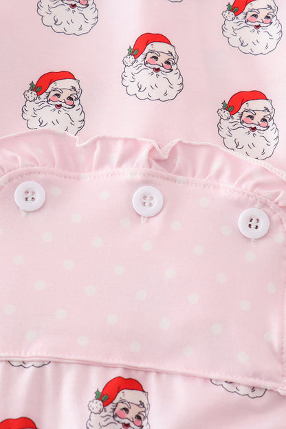 Pink santa print Zipper girl romper
