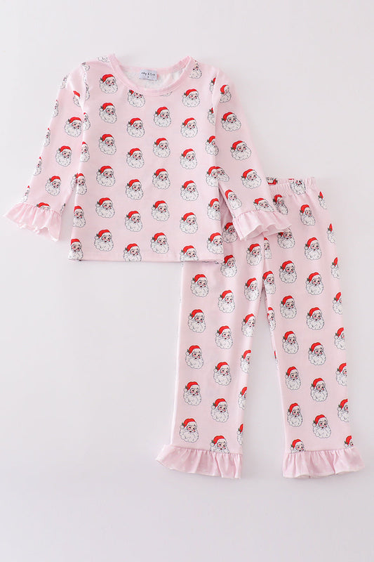Pink santa print girl pajamas