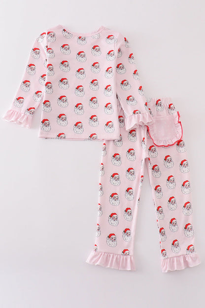Pink santa print girl pajamas