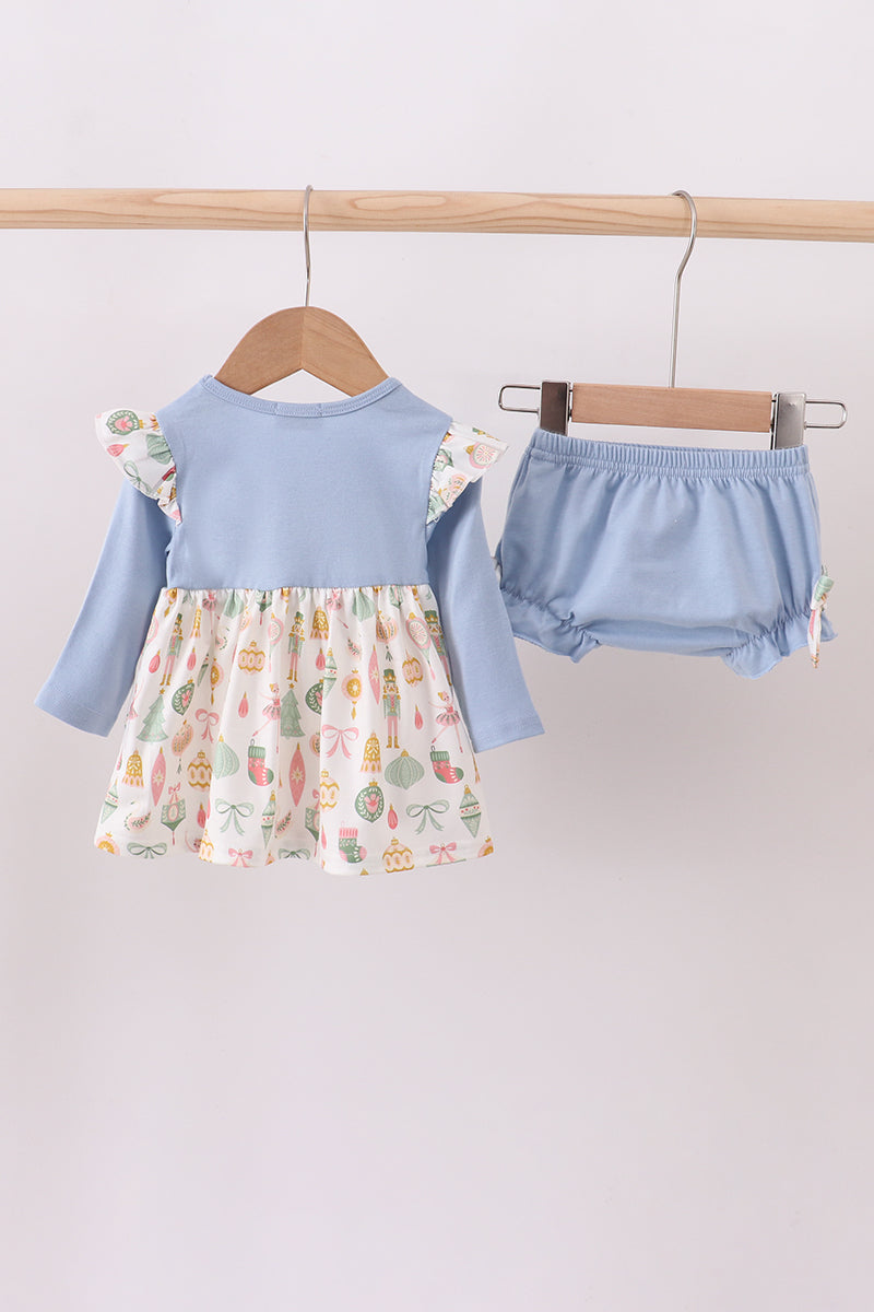 Blue nutcracker embroidery bloomer set