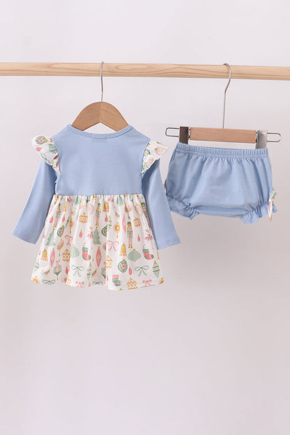 Blue nutcracker embroidery bloomer set