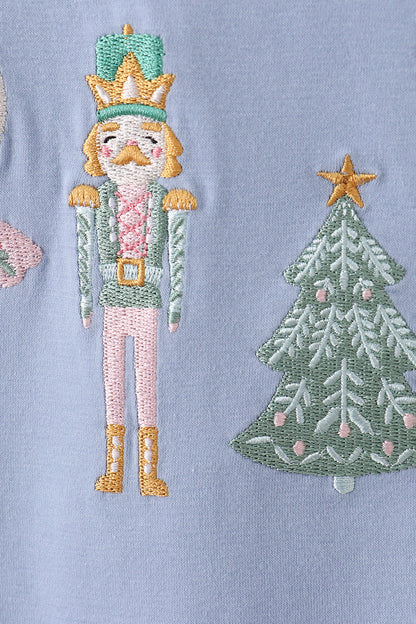 Blue nutcracker embroidery ruffle pants set