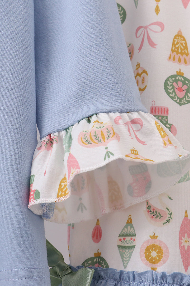 Blue nutcracker embroidery ruffle pants set