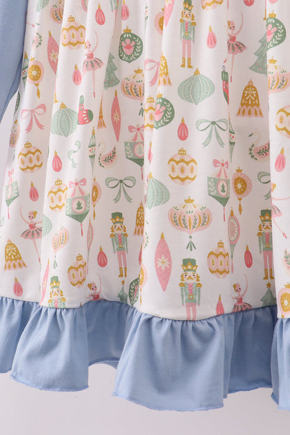 Blue nutcracker embroidery ruffle dress
