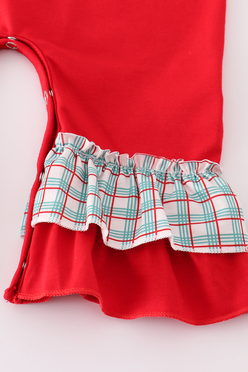 Red gingerbread applique ruffle romper