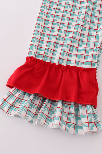 Red gingerbread applique ruffle pants set