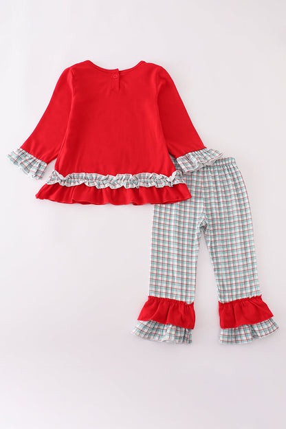 Red gingerbread applique ruffle pants set