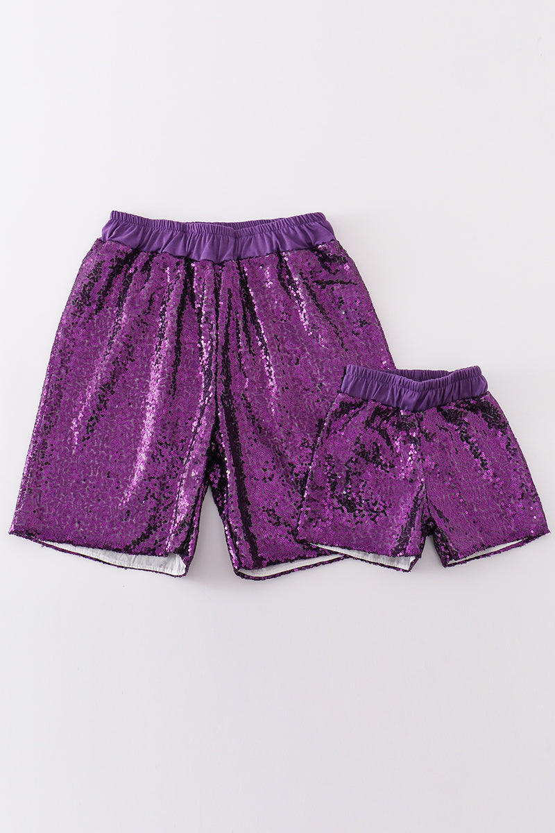 Purple sequin mardi gras mom&me skorts - Cloudling Kids Clothing