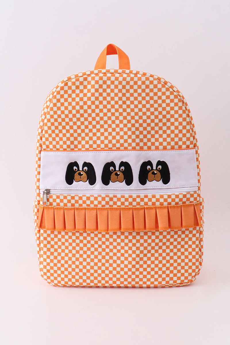 Orange Tennessee embroidery checkered ruffle backpack - Cloudling Kids Clothing