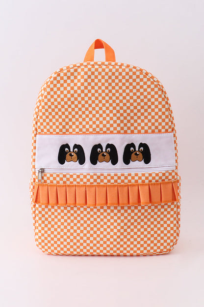 Orange Tennessee embroidery checkered ruffle backpack - Cloudling Kids Clothing