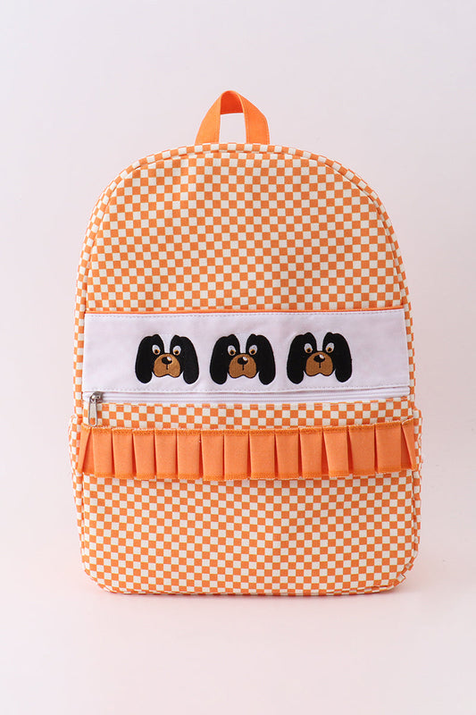 Orange Tennessee embroidery checkered ruffle backpack - Cloudling Kids Clothing