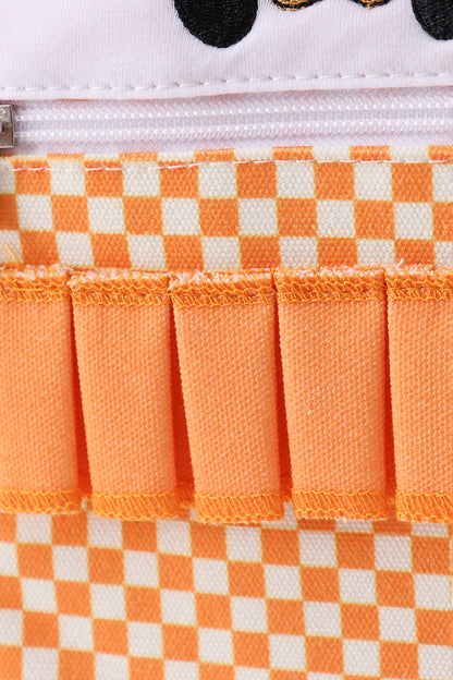 Orange Tennessee embroidery checkered ruffle backpack - Cloudling Kids Clothing