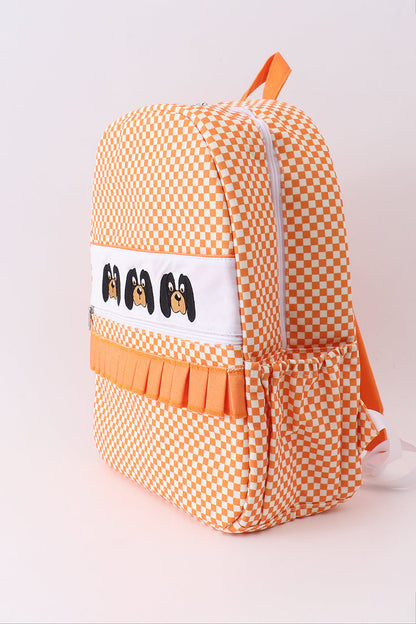 Orange Tennessee embroidery checkered ruffle backpack - Cloudling Kids Clothing