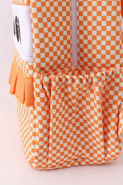 Orange Tennessee embroidery checkered ruffle backpack - Cloudling Kids Clothing