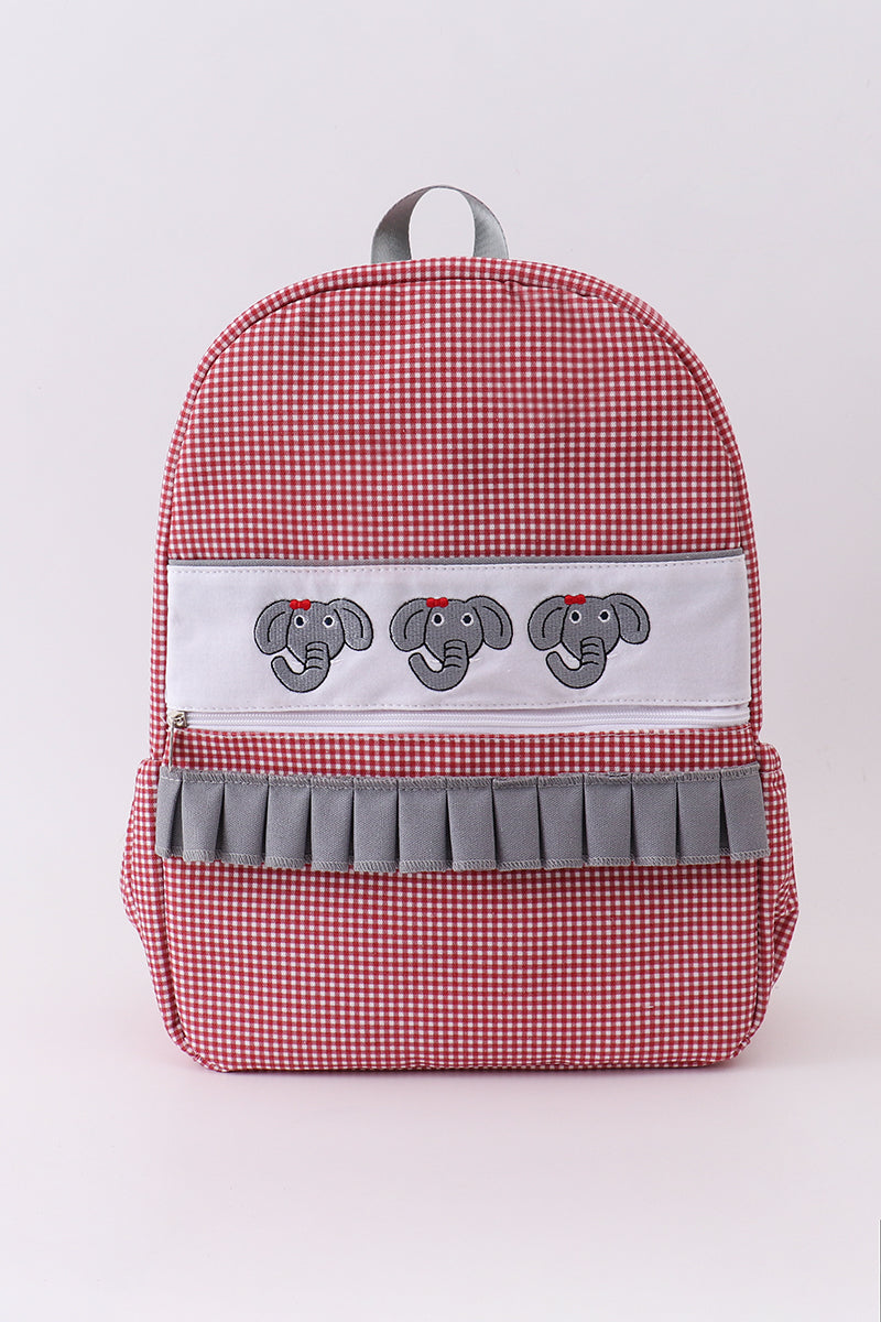 Red Alabama embroidery gingham ruffle backpack - Cloudling Kids Clothing