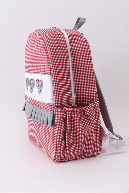 Red Alabama embroidery gingham ruffle backpack - Cloudling Kids Clothing