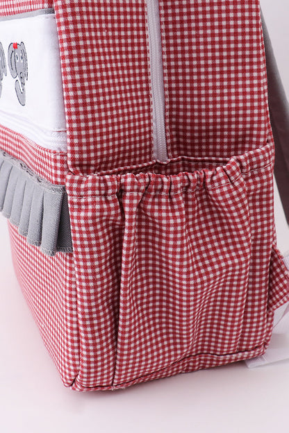 Red Alabama embroidery gingham ruffle backpack - Cloudling Kids Clothing