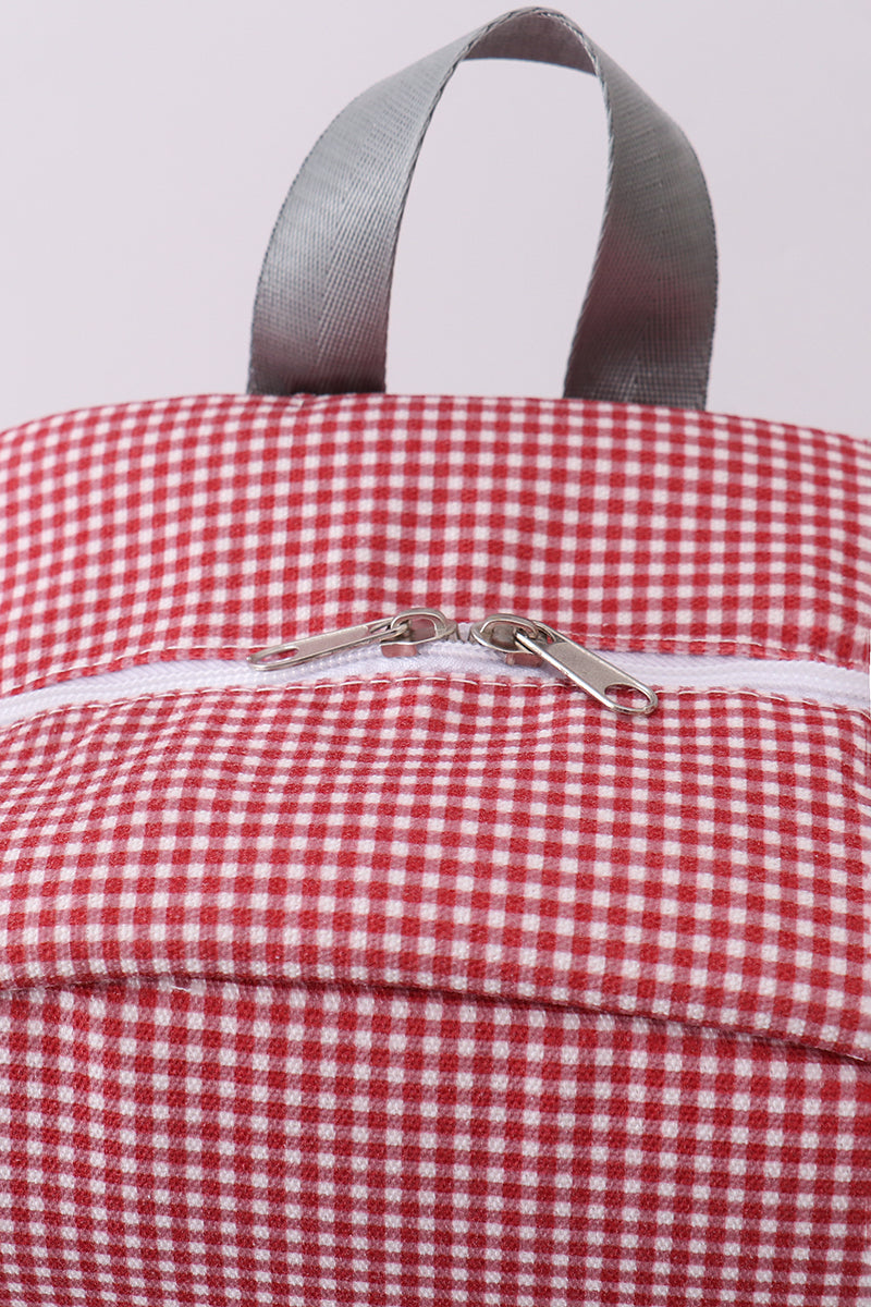 Red Alabama embroidery gingham backpack - Cloudling Kids Clothing