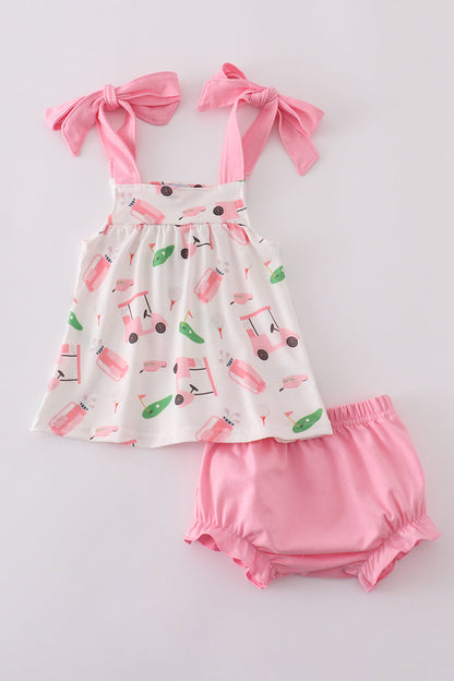 Pink golf print bloomer set - Cloudling Kids Clothing
