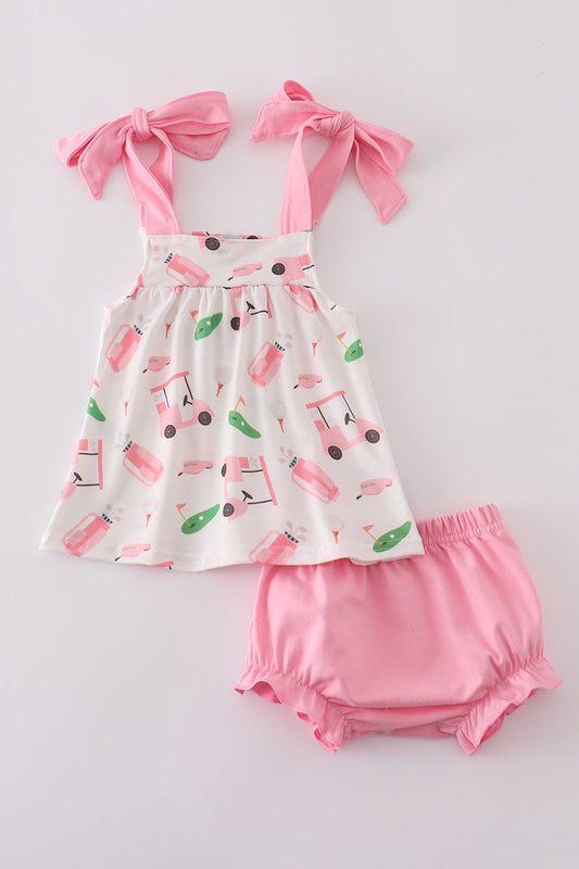 Pink golf print bloomer set - Cloudling Kids Clothing