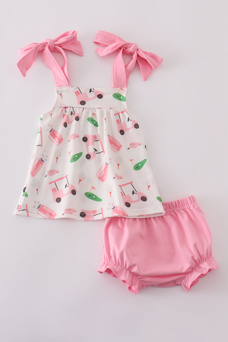 Pink golf print bloomer set - Cloudling Kids Clothing