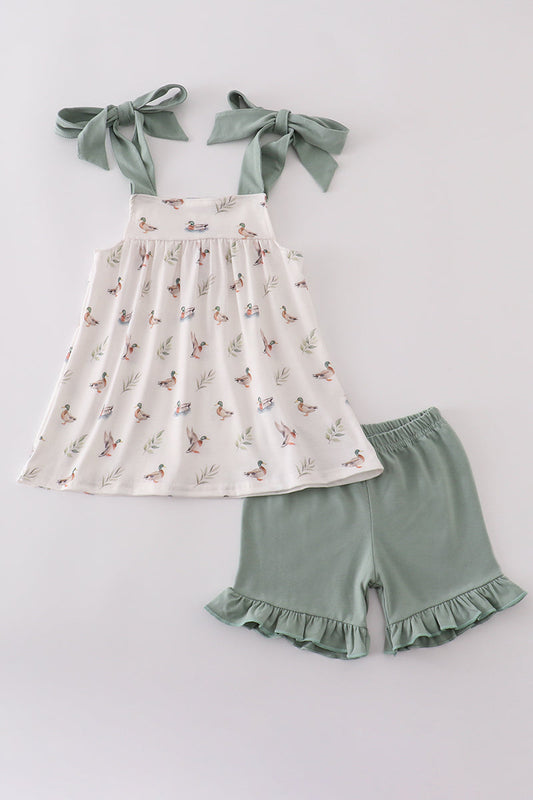 Green duck print set - Cloudling Kids Clothing