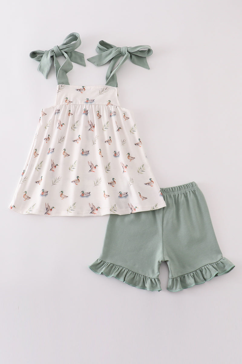Green duck print set - Cloudling Kids Clothing