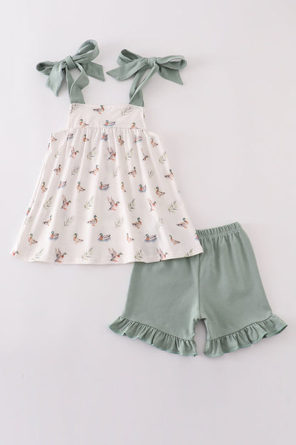 Green duck print set - Cloudling Kids Clothing