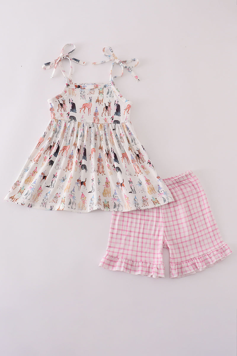 Pink party puppy print set - Cloudling Kids Clothing
