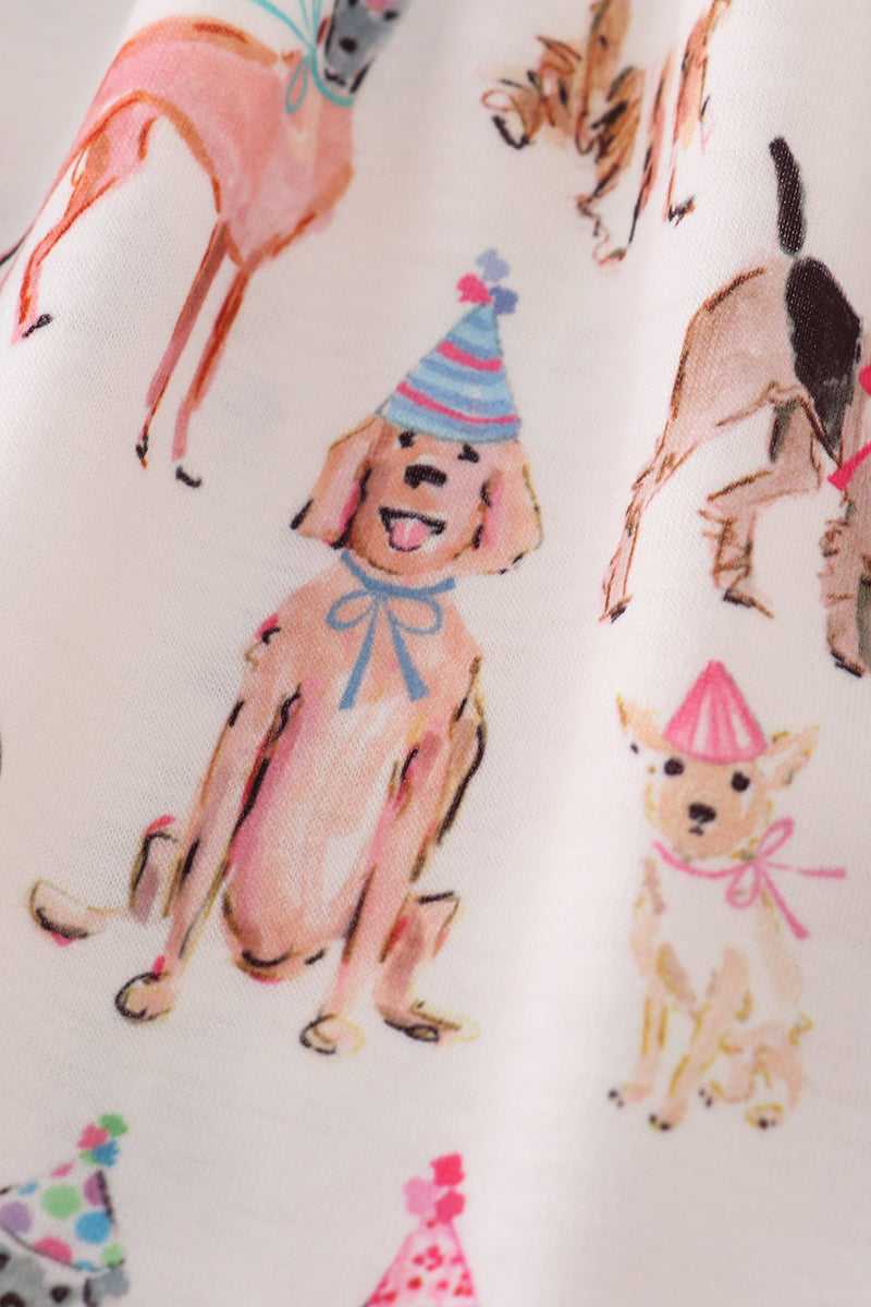 Pink party puppy print set - Cloudling Kids Clothing