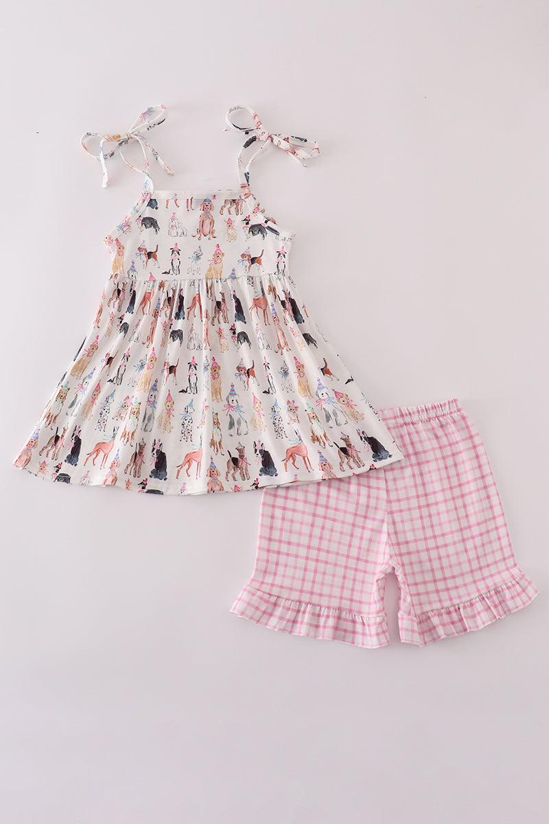Pink party puppy print set - Cloudling Kids Clothing
