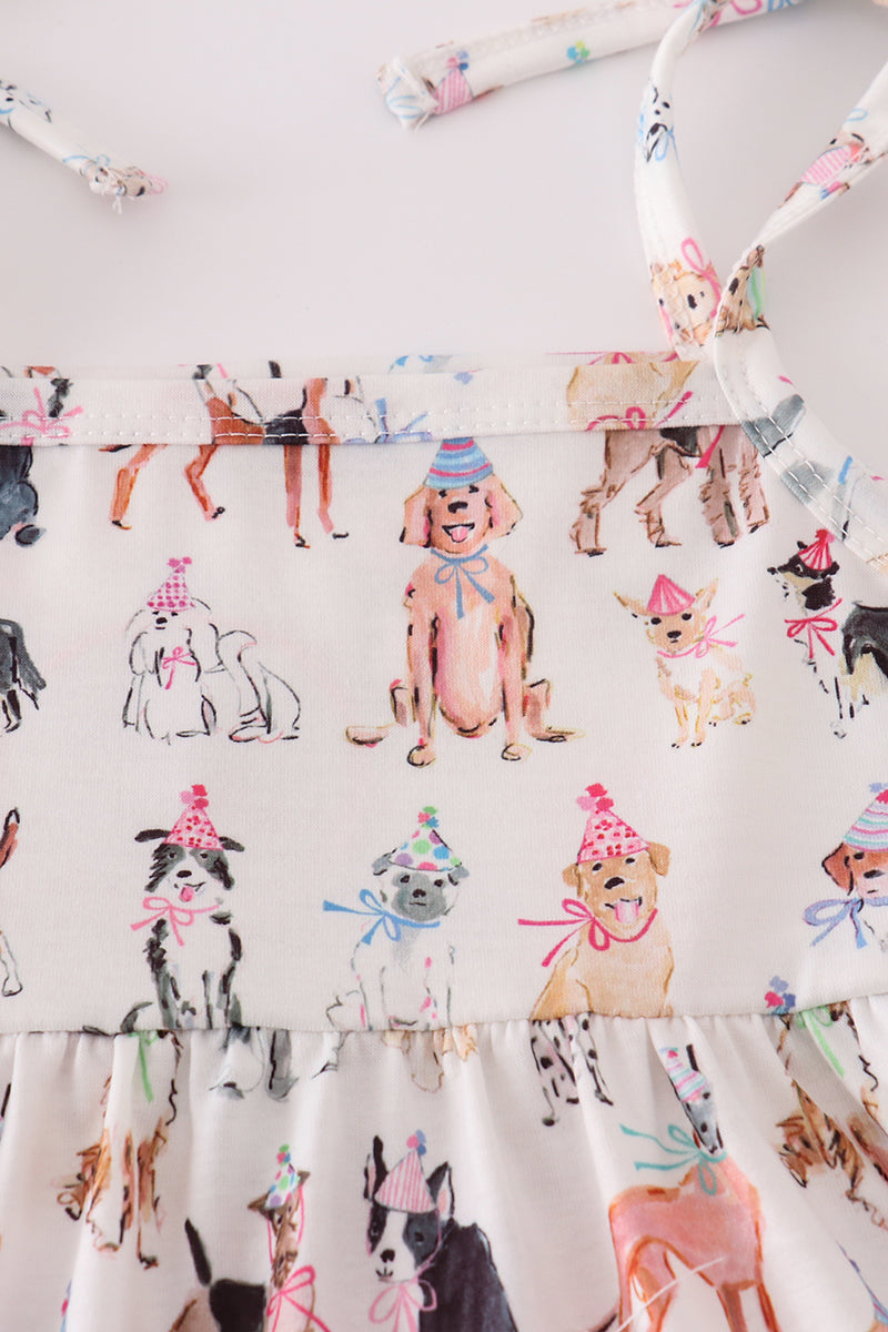 Pink party puppy print set - Cloudling Kids Clothing