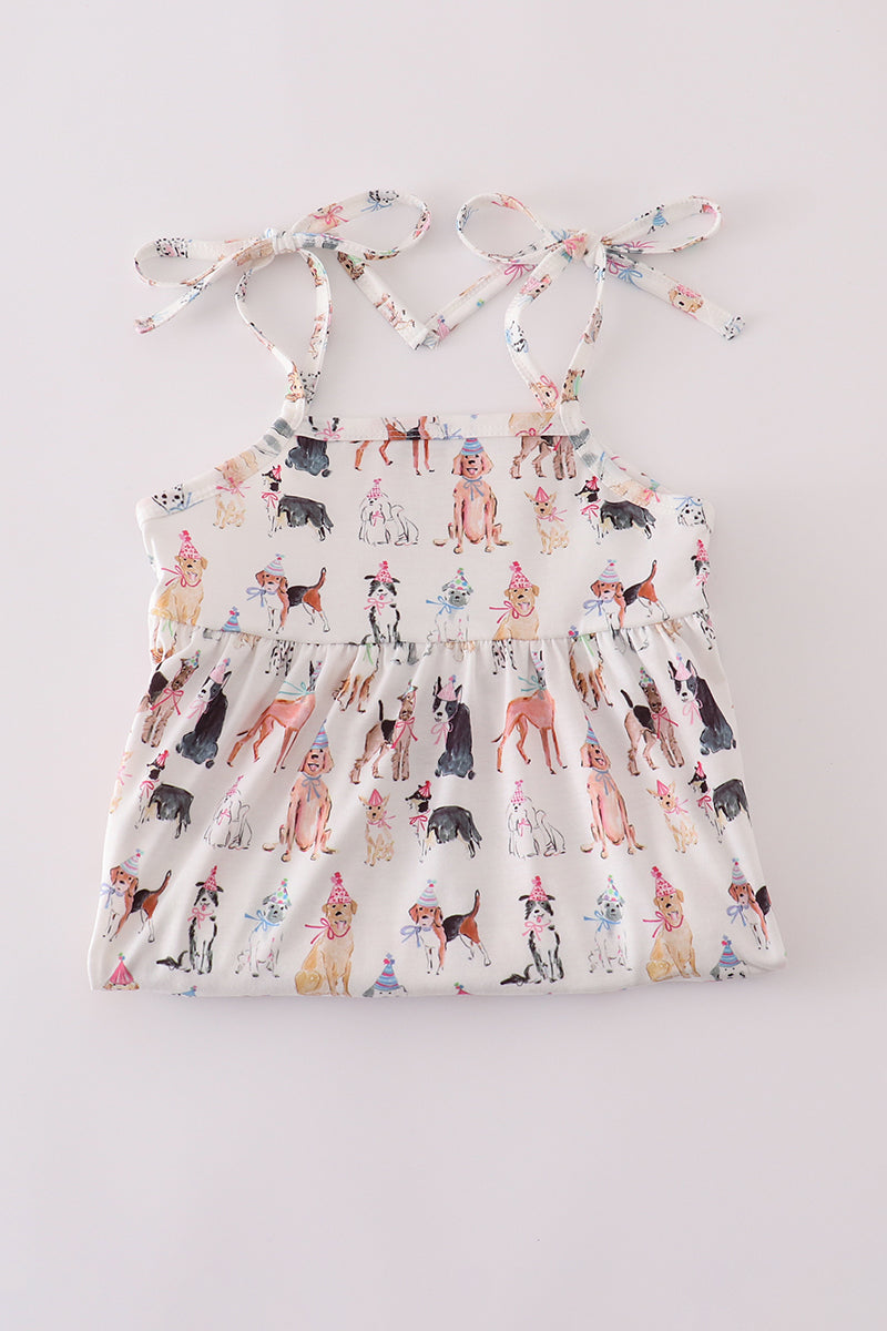 Pink party puppy print set - Cloudling Kids Clothing
