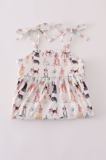 Pink party puppy print set - Cloudling Kids Clothing