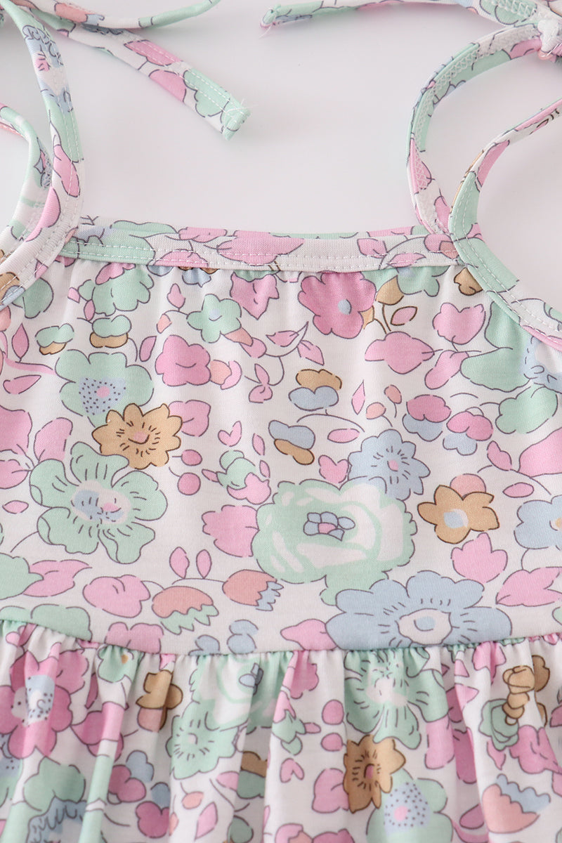 Mint pink floral print set - Cloudling Kids Clothing