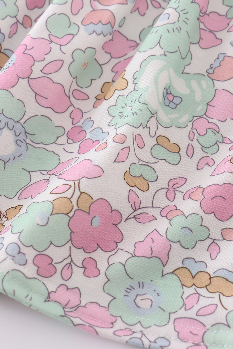 Mint pink floral print set - Cloudling Kids Clothing