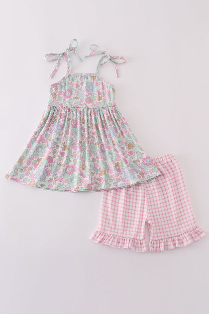 Mint pink floral print set - Cloudling Kids Clothing