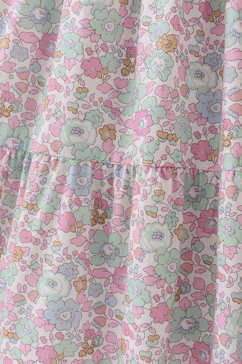 Mint pink floral print mom&me tiered dress - Cloudling Kids Clothing