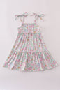 Mint pink floral print mom&me tiered dress - Cloudling Kids Clothing