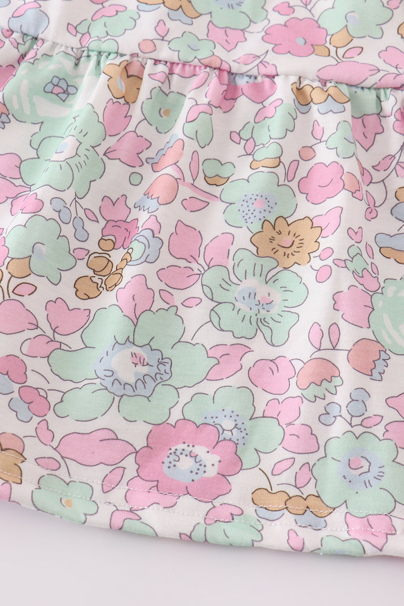 Mint pink floral print mom&me tiered dress - Cloudling Kids Clothing