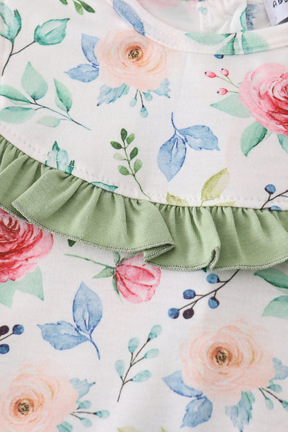 Green garden rose bloomer set - Cloudling Kids Clothing