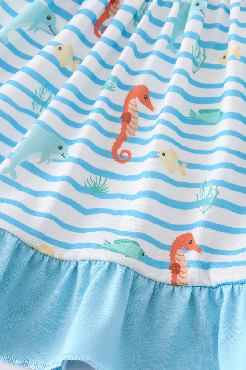 Blue marine creature embroidery set - Cloudling Kids Clothing