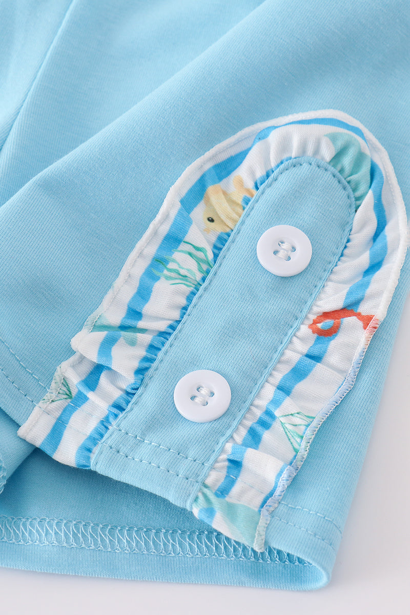 Blue marine creature embroidery set - Cloudling Kids Clothing