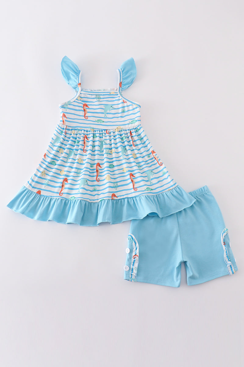 Blue marine creature embroidery set - Cloudling Kids Clothing